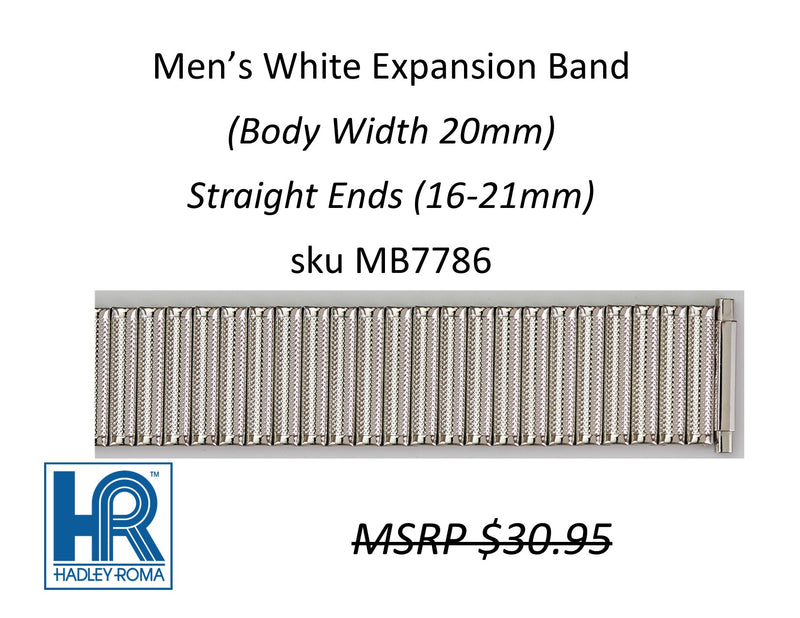 MB7786 Men's 20mm Wide Expansion Watch Band White - Default Title