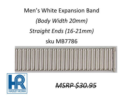 MB7786 Men's 20mm Wide Expansion Watch Band White - Default Title