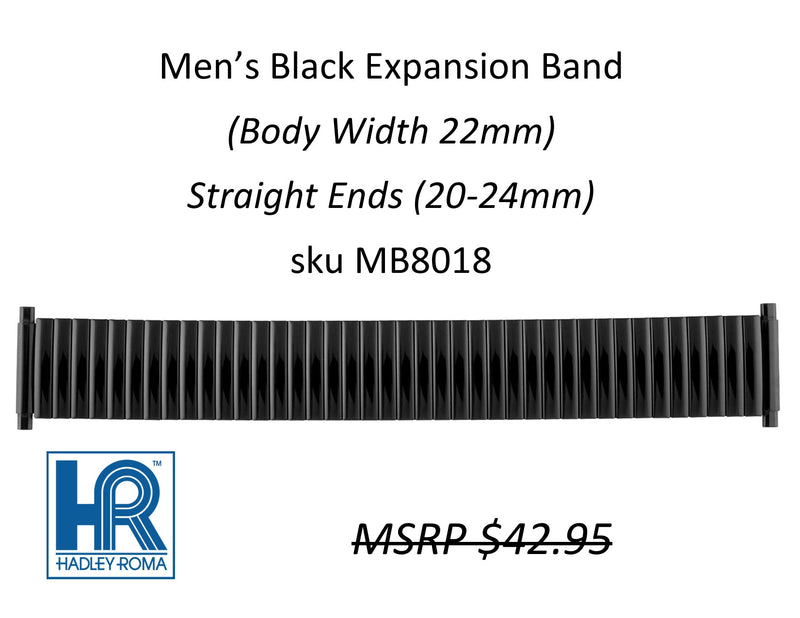 MB8018 Men's 22mm Wide Expansion Shiny Band Black - Default Title