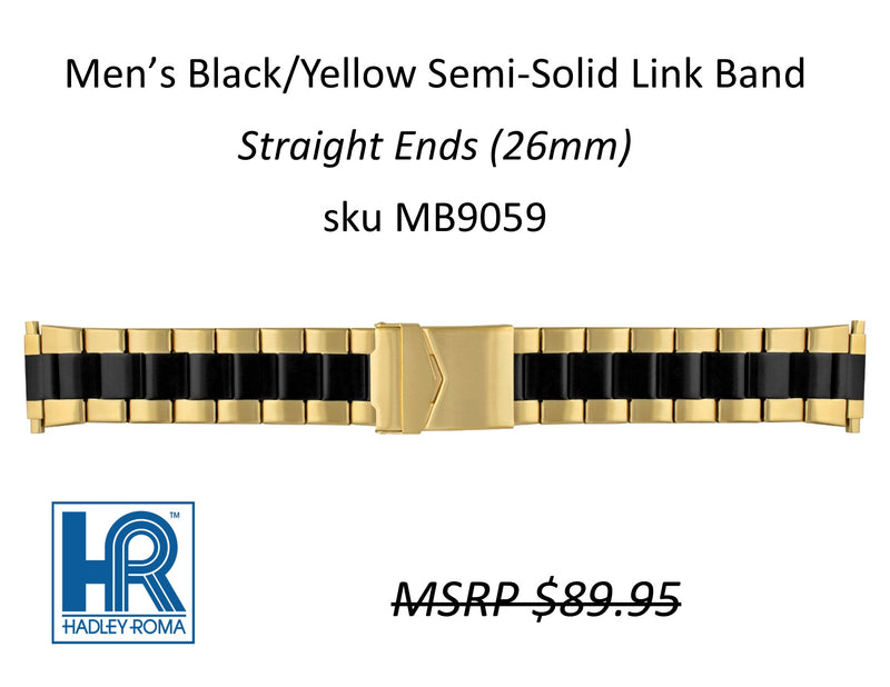 MB9059 Men's Wide-Link Watch Band Black/Gold - Default Title