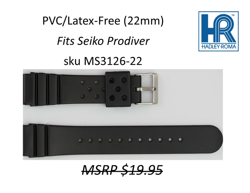 MS3126 Black PVC/Latex-Free Watch Strap 22mm - Default Title