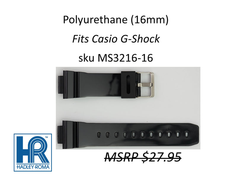MS3216 Black Polyurethane Watch Strap 16mm - Default Title