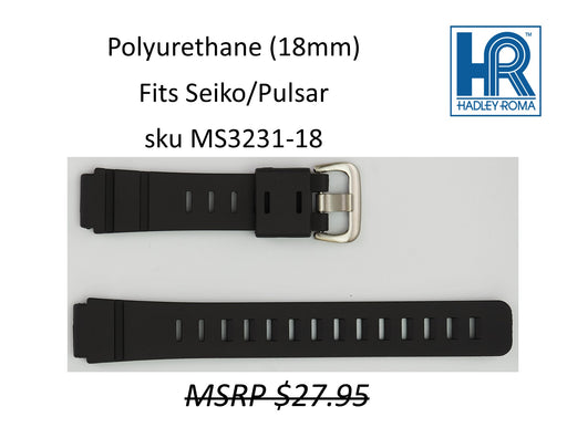 MS3231 Polyurethane Watch Strap Black - 18mm