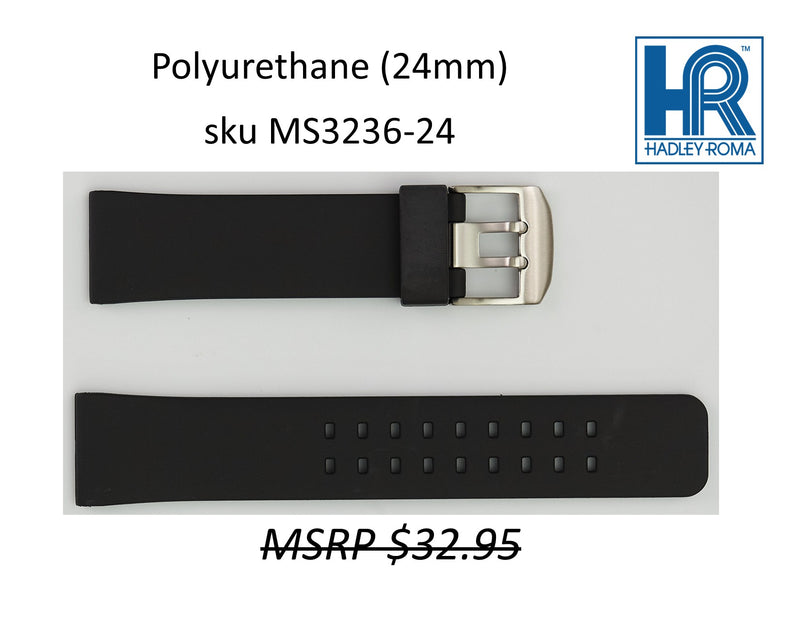 MS3236 Black Polyurethane Watch Strap 24mm - Default Title