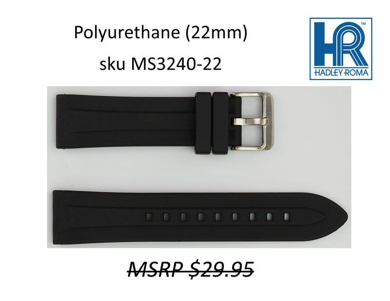 MS3240 Black Polyurethane Watch Strap 22mm - Default Title