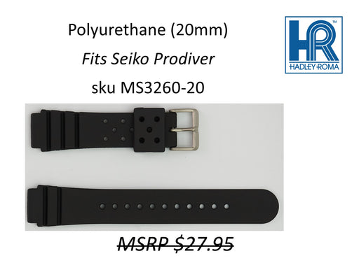 MS3260 Polyurethane Watch Strap Black - 20mm