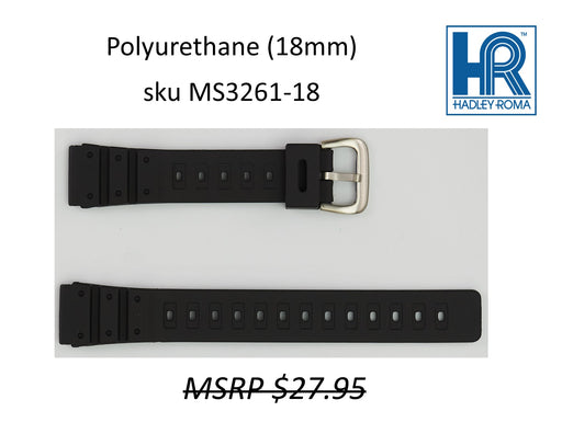 MS3261 Polyurethane Watch Strap Black - 18mm