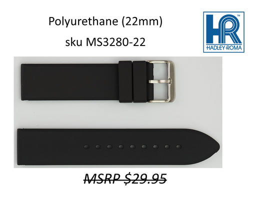 MS3280 Polyurethane Watch Strap Black - 22mm