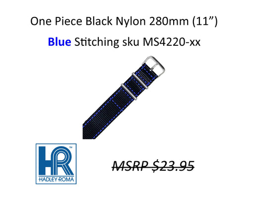 MS4220 Nylon w/ Stitching One-Piece Watch Strap - 20mm - Blue