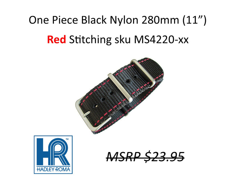 MS4220 Nylon w/ Stitching One-Piece Watch Strap - 20mm - Red