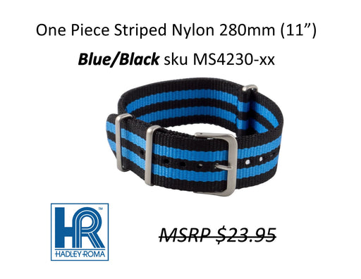 MS4230 Striped Nylon One-Piece Watch Strap - 18mm - Black/Blue