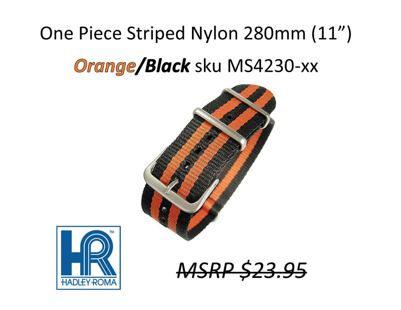 MS4230 Striped Nylon One-Piece Watch Strap - 18mm - Black/Orange