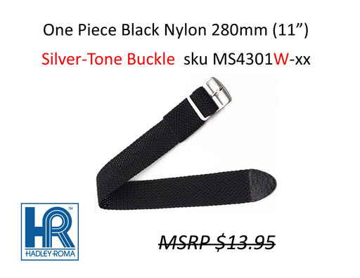MS4301W Nylon One-Piece Watch Strap Buckle - 18mm - Black / White Buckle