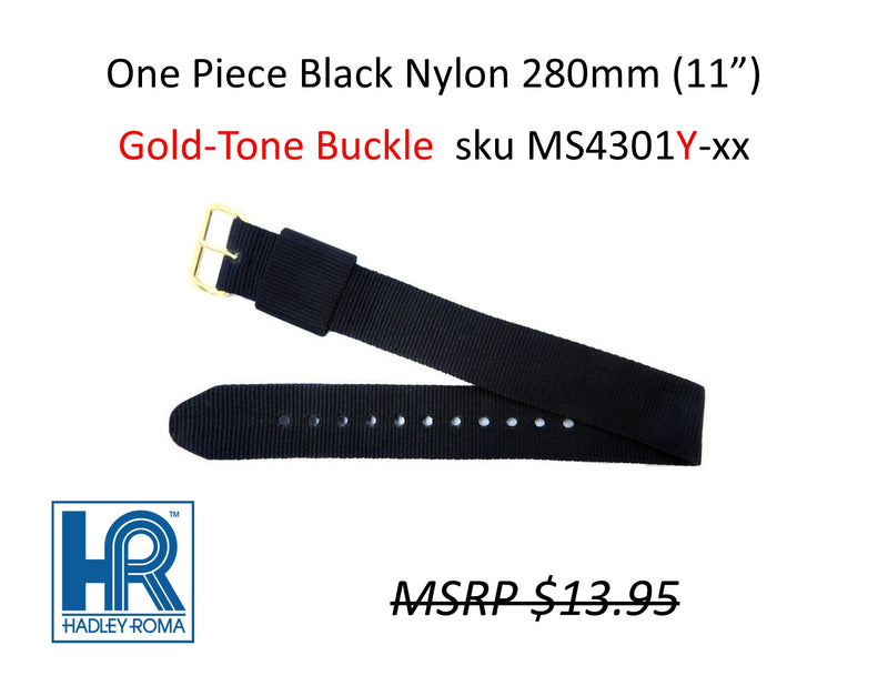 MS4301Y Nylon One-Piece Watch Strap Buckle - 18mm - Black / Yellow Buckle