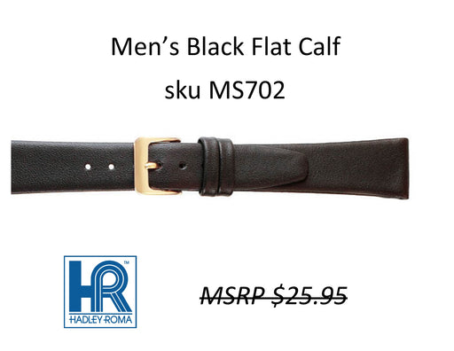 MS702 Flat Calf Watch Strap - 16mm - Black