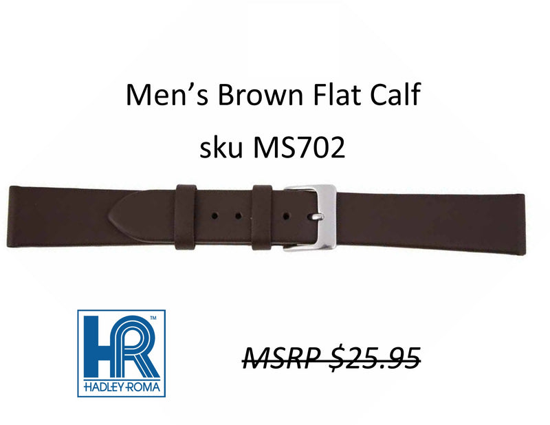 MS702 Flat Calf Watch Strap - 16mm - Brown