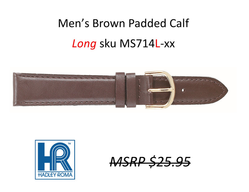 MS714L Padded Calf Watch Strap LONG - 18mm - Brown