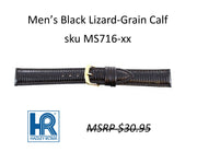 MS716 Italian Leather Lizard Grain Watch Strap - 16mm - Black