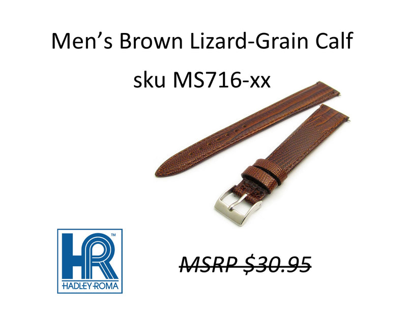 MS716 Italian Leather Lizard Grain Watch Strap - 16mm - Brown