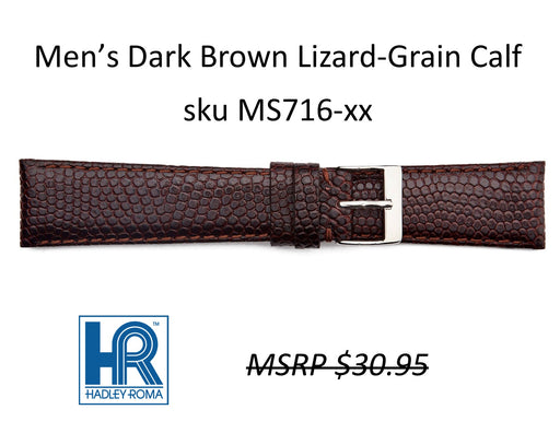 MS716 Dark Italian Leather Lizard Grain Watch Strap - 16mm - Brown