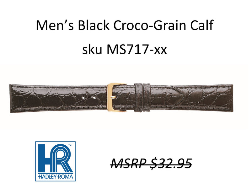 MS717 Croco-Grain Calf Watch Strap - 16mm - Black