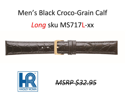 MS717L Croco-Grain Calf Watch Strap LONG - 18mm - Black