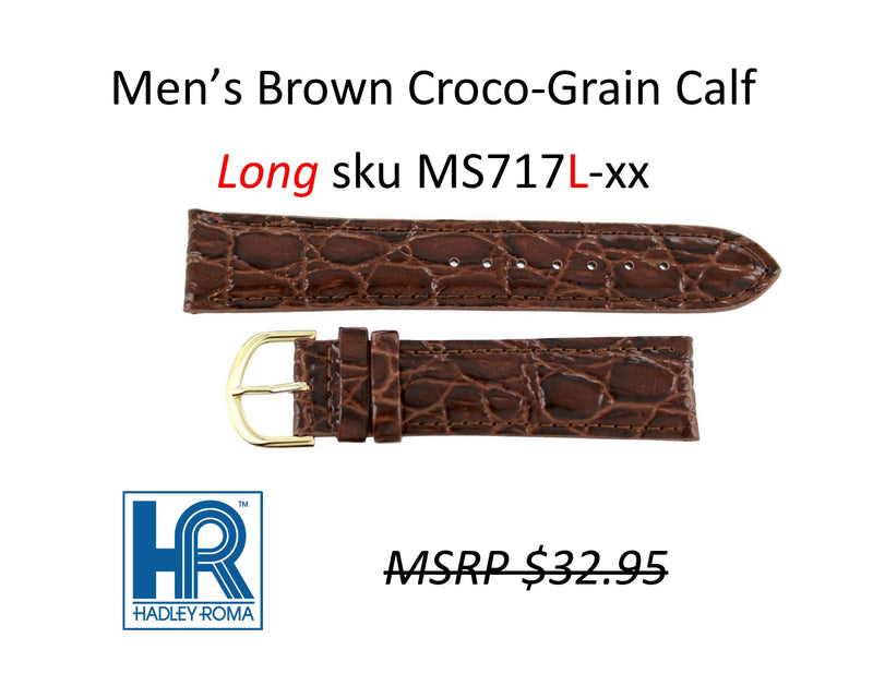 MS717L Croco-Grain Calf Watch Strap LONG - 18mm - Brown