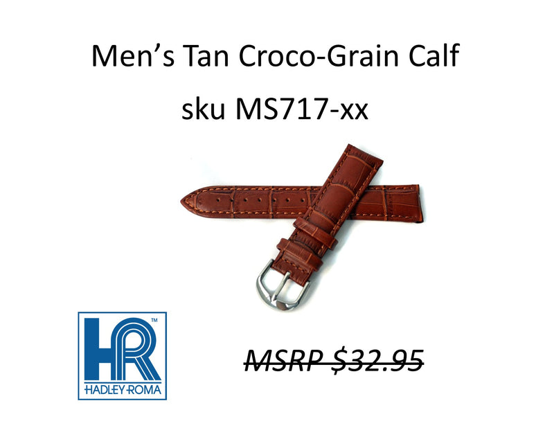 MS717 Croco-Grain Calf Watch Strap - 16mm - Tan