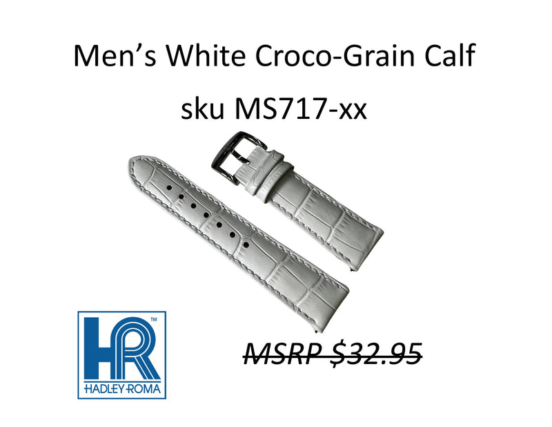 MS717 Croco-Grain Calf Watch Strap - 16mm - White