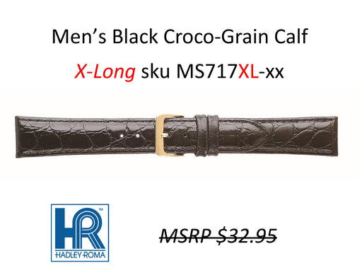 MS717XL Croco-Grain Calf Watch Strap X-LONG - 18mm - Black