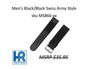 MS866 Swiss-Army Style Watch Strap - 18mm - Black/Black