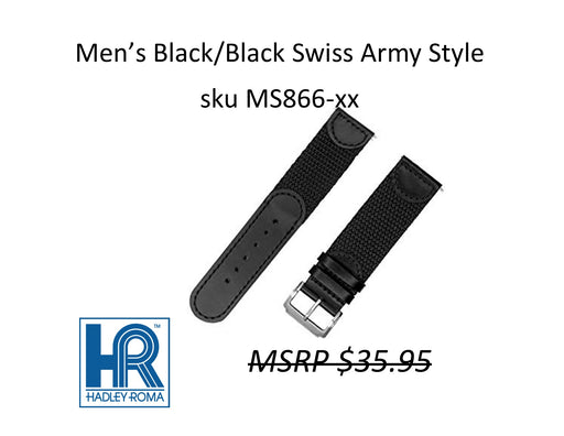 MS866 Swiss-Army Style Watch Strap - 18mm - Black/Black