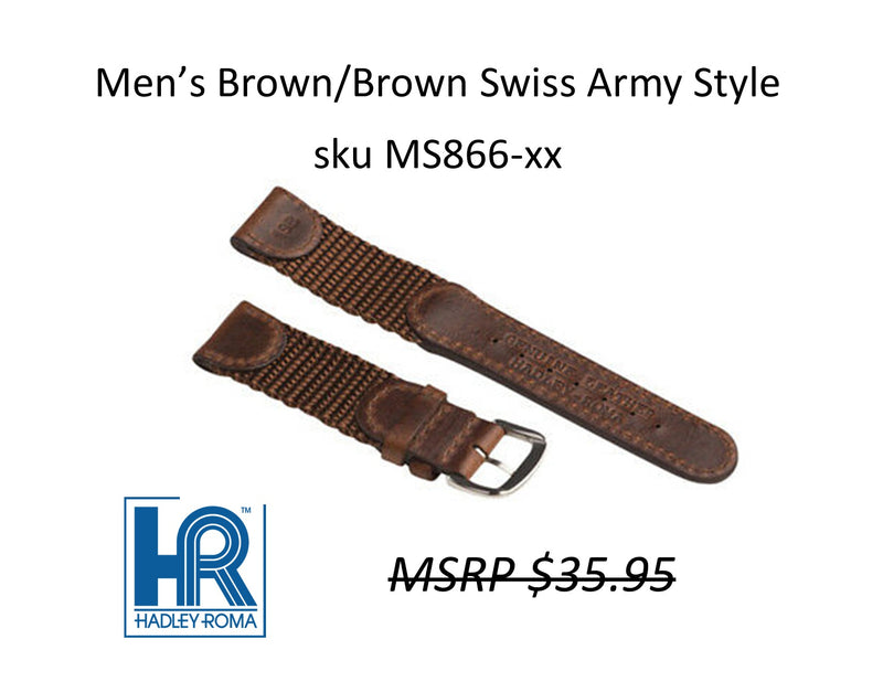 MS866 Swiss-Army Style Watch Strap - 18mm - Brown/Brown