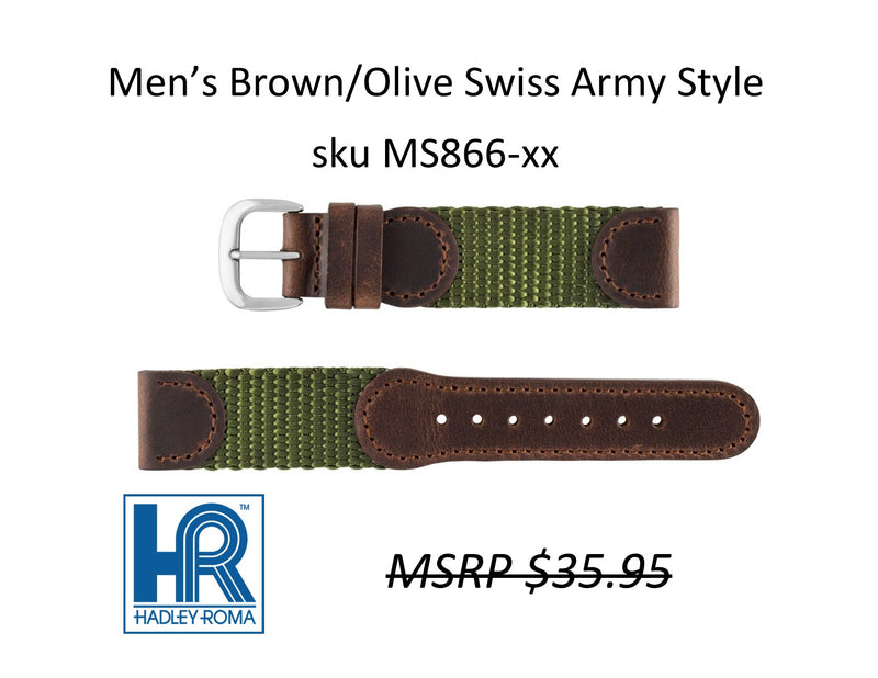 MS866 Swiss-Army Style Watch Strap - 18mm - Brown/Olive