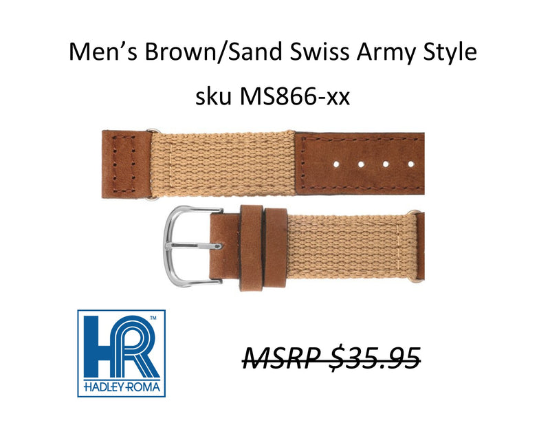 MS866 Swiss-Army Style Watch Strap - 18mm - Brown/Sand