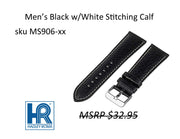 MS906 Contrast Stitching Leather Watch Strap - 18mm - Black