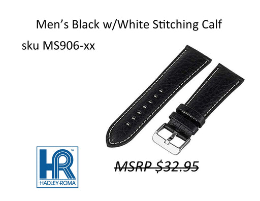 MS906 Contrast Stitching Leather Watch Strap - 18mm - Black
