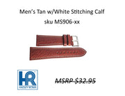 MS906 Contrast Stitching Leather Watch Strap - 18mm - Tan