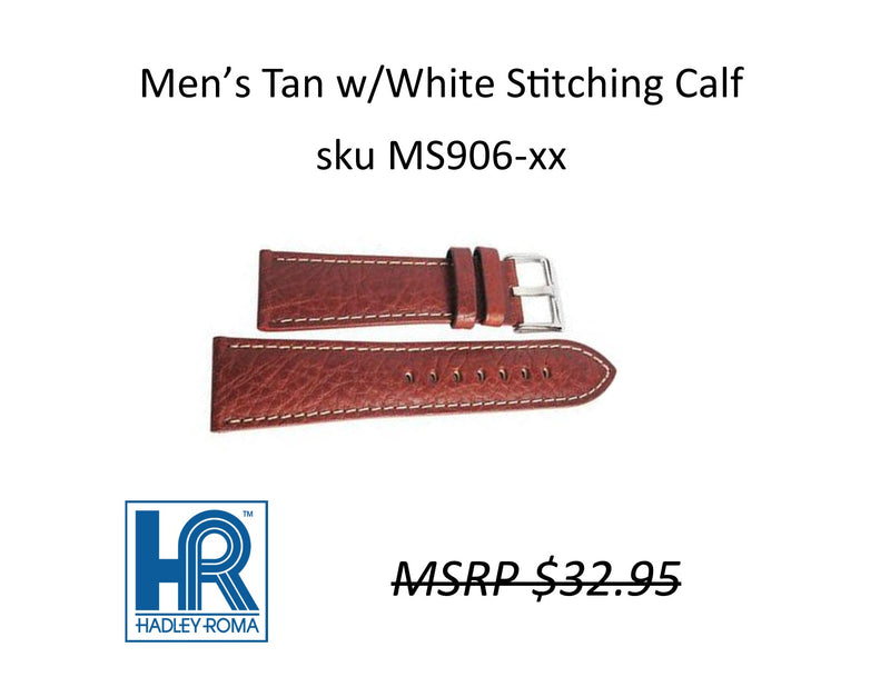 MS906 Contrast Stitching Leather Watch Strap - 18mm - Tan