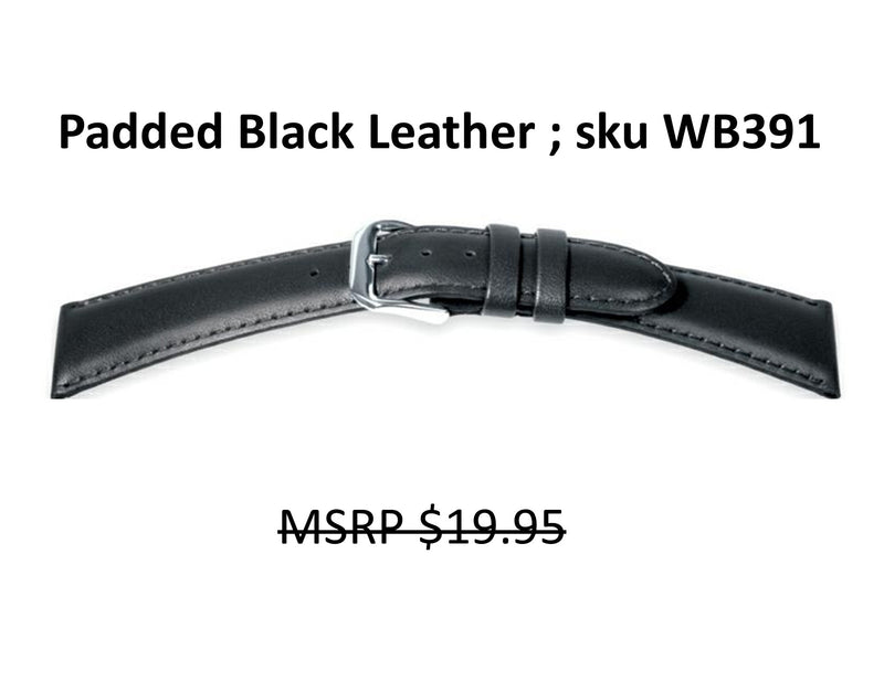 WB391 Padded Calf Watch Strap - Ladies - 12mm - Black