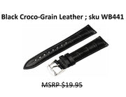 WB441 Croco-Grain Calf Watch Strap - Ladies - 12mm - Black