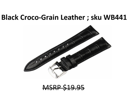 WB441 Croco-Grain Calf Watch Strap - Ladies - 12mm - Black